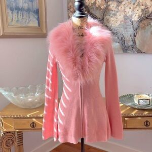BOSTON PROPER pink Fur cardigan sweater rare sold out sexy romantic fall XS